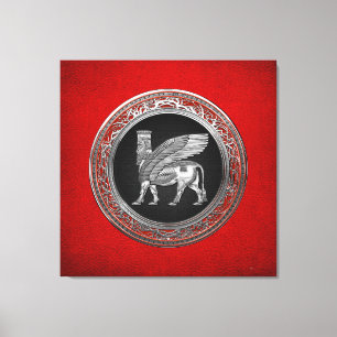 [900] Assyrian Winged Bull - Silver Lamassu Canvas Afdruk