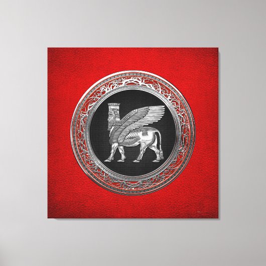 [900] Assyrian Winged Bull - Silver Lamassu Canvas Afdruk (Voorkant)