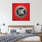[900] Assyrian Winged Bull - Silver Lamassu Canvas Afdruk (Insitu (Slaapkamer))