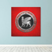 [900] Assyrian Winged Bull - Silver Lamassu Canvas Afdruk (Insitu (Houten vloer))