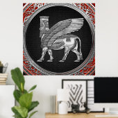 [900] Assyrian Winged Bull - Silver Lamassu Poster (Thuiskantoor)