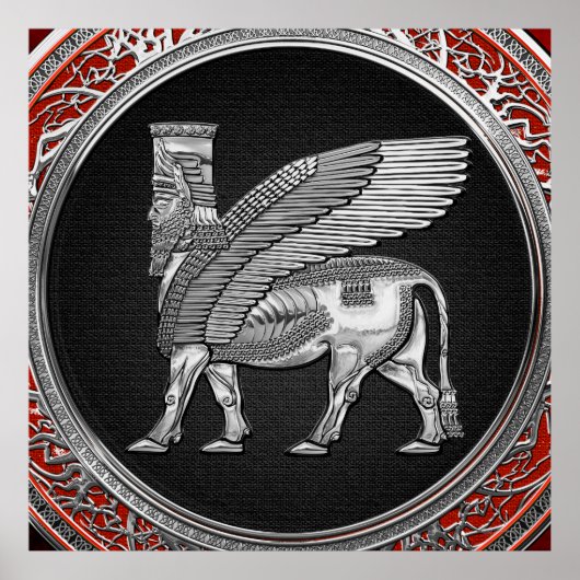 [900] Assyrian Winged Bull - Silver Lamassu Poster (Voorkant)