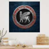 [900] Assyrian Winged Bull - Silver Lamassu Poster (Keuken)