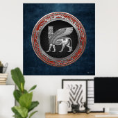 [900] Assyrian Winged Bull - Silver Lamassu Poster (Thuiskantoor)