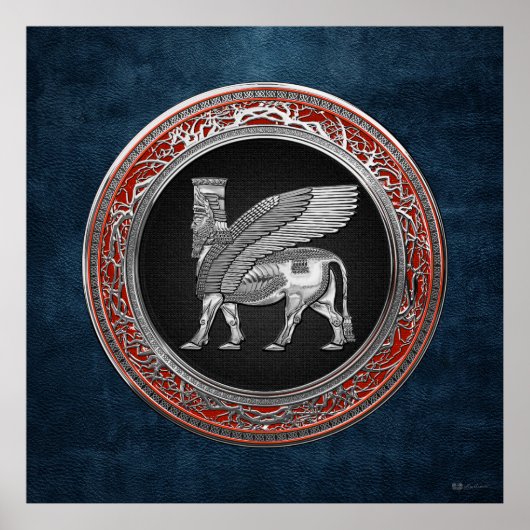 [900] Assyrian Winged Bull - Silver Lamassu Poster (Voorkant)
