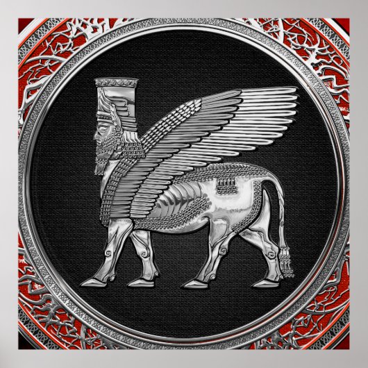 [900] Assyrian Winged Bull - Silver Lamassu Poster (Voorkant)