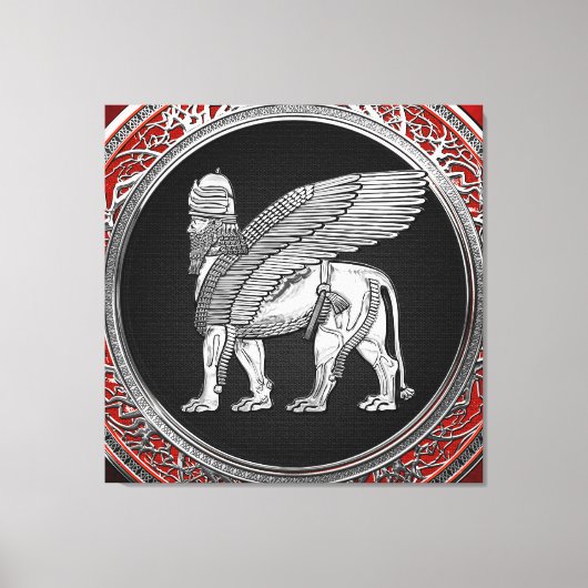 [900] Assyrische scharnieren - Silver Lamassu Canvas Afdruk (Voorkant)