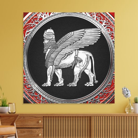 [900] Assyrische scharnieren - Silver Lamassu Canvas Afdruk (Insitu (Woonkamer))