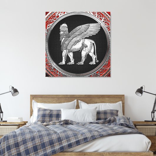 [900] Assyrische scharnieren - Silver Lamassu Canvas Afdruk (Insitu (Slaapkamer))