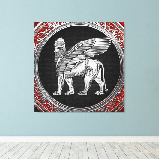 [900] Assyrische scharnieren - Silver Lamassu Canvas Afdruk (Insitu (Houten vloer))
