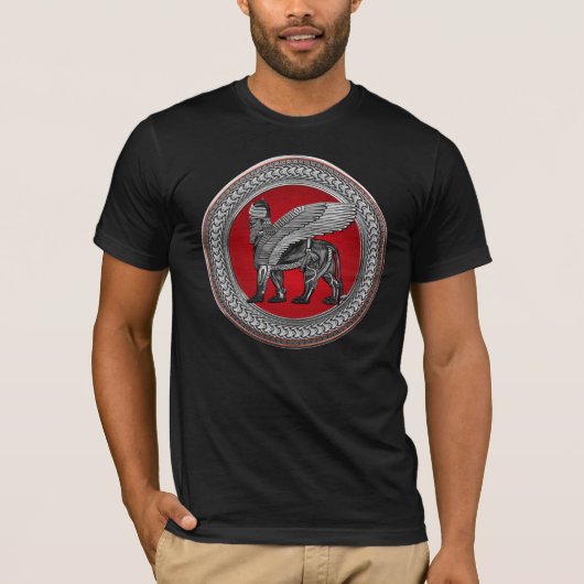 [900] Assyrische scharnierende lion: zilver en zwa T-shirt (Voorkant)