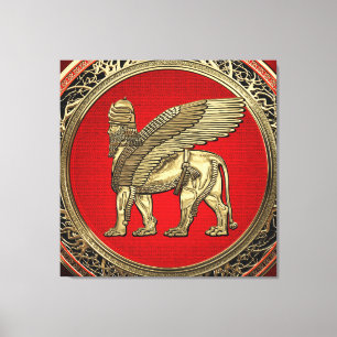 [900] Assyrische vleugelvleugel - Gold Lamassu Canvas Afdruk
