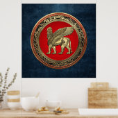 [900] Assyrische vleugelvleugel - Gold Lamassu Poster (Keuken)