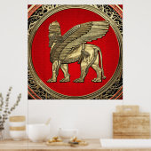 [900] Assyrische vleugelvleugel - Gold Lamassu Poster (Keuken)