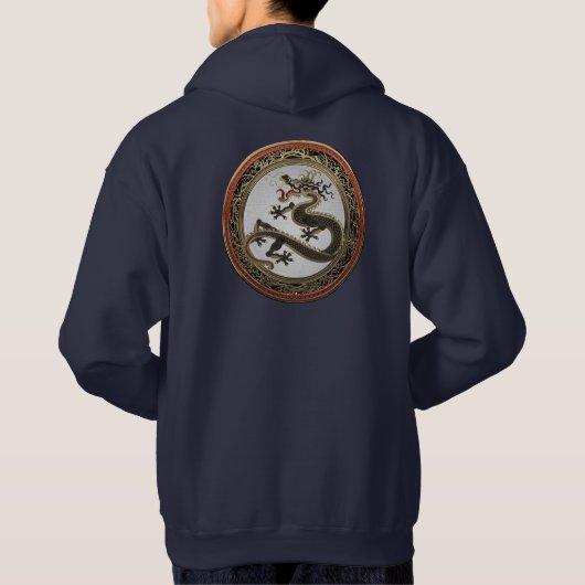 [900] Black and Gold Sacred Eastern Dragon Hoodie (Achterkant)