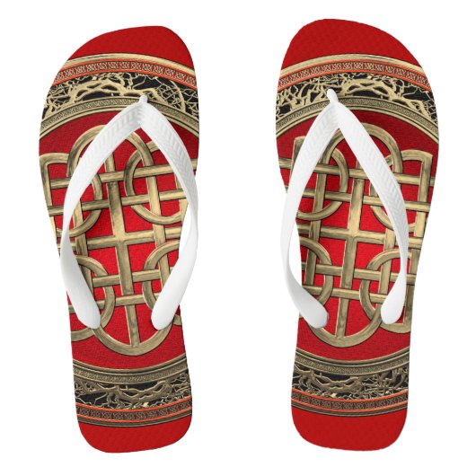 [900] Sacred Celtic Gold Knot Cross Teenslippers (Voetbed)