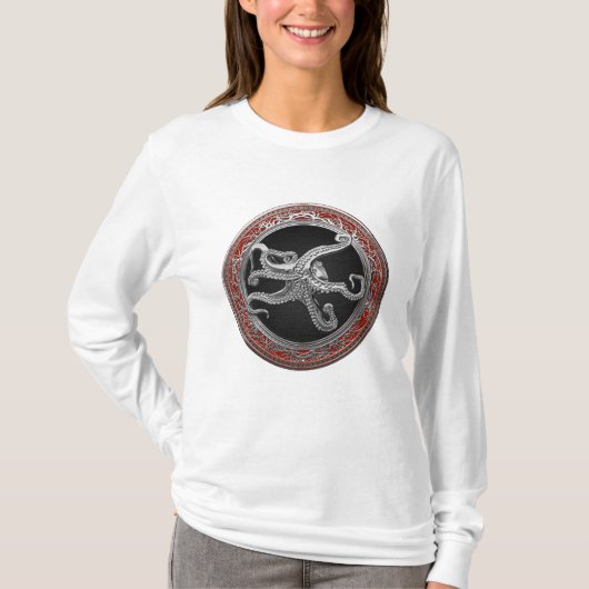 [900] Sacred Silver Octopus in Defensief Posture T-shirt (Voorkant)