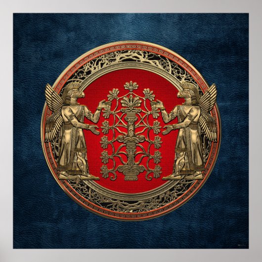 [900] Twee gouden niervaten met een levensboom. Poster (Voorkant)