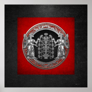 [900] Twee zilveren Ninurtas met levensboom Poster