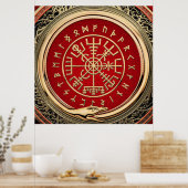 [900] Vegvisir - Viking Gold Magic Runass Poster (Keuken)