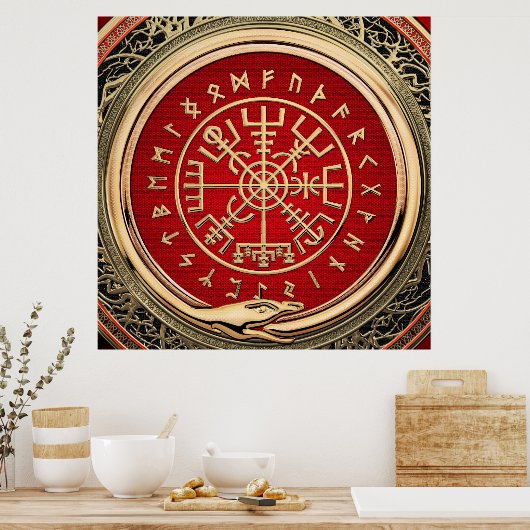 [900] Vegvisir - Viking Gold Magic Runass Poster (Keuken)