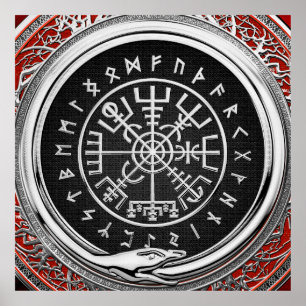 [900] Vegvisir - Viking Silver Magic Runass Poster