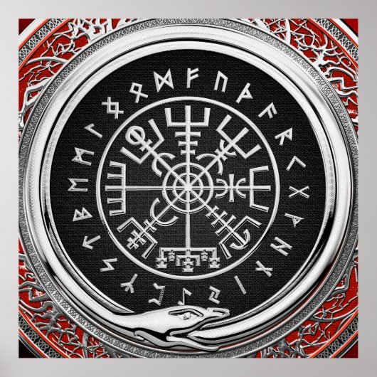 [900] Vegvisir - Viking Silver Magic Runass Poster (Voorkant)