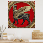 [901] Assyrian Winged Bull: Gold en Black Lamassu Poster (Keuken)