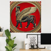 [901] Assyrian Winged Bull: Gold en Black Lamassu Poster (Thuiskantoor)