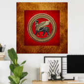 [901] Assyrian Winged Bull: Gold en Black Lamassu Poster (Thuiskantoor)