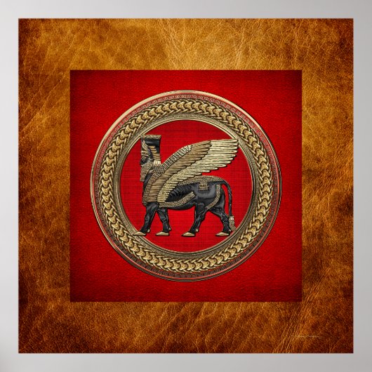 [901] Assyrian Winged Bull: Gold en Black Lamassu Poster (Voorkant)