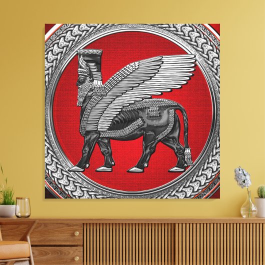 [901] Assyrische gevleugelde stier: zilver & zwart Canvas Afdruk (Insitu (Woonkamer))