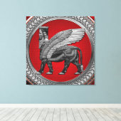 [901] Assyrische gevleugelde stier: zilver & zwart Canvas Afdruk (Insitu (Houten vloer))