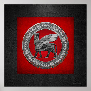 [901] Assyrische gevleugelde stier: zilver & zwart Poster