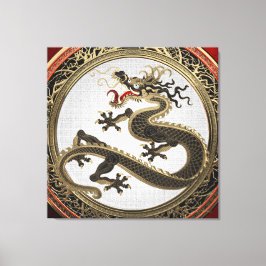 [901] Black and Gold Sacred Eastern Dragon Canvas Afdruk