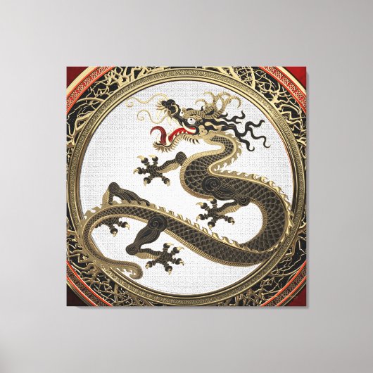 [901] Black and Gold Sacred Eastern Dragon Canvas Afdruk (Voorkant)