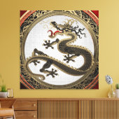 [901] Black and Gold Sacred Eastern Dragon Canvas Afdruk (Insitu (Woonkamer))