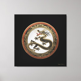 [901] Black and Gold Sacred Eastern Dragon Canvas Afdruk