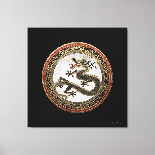 [901] Black and Gold Sacred Eastern Dragon Canvas Afdruk (Voorkant)