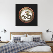 [901] Black and Gold Sacred Eastern Dragon Canvas Afdruk (Insitu (Slaapkamer))