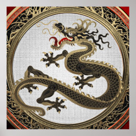 [901] Black and Gold Sacred Eastern Dragon Poster