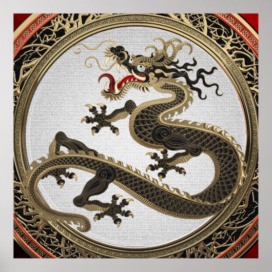 [901] Black and Gold Sacred Eastern Dragon Poster (Voorkant)