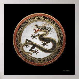 [901] Black and Gold Sacred Eastern Dragon Poster