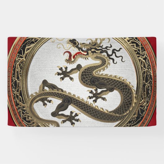 [901] Black and Gold Sacred Eastern Dragon Spandoek (Horizontaal)