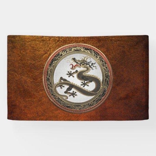 [901] Black and Gold Sacred Eastern Dragon Spandoek (Horizontaal)