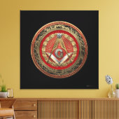 [901] Master Mason - Gold Square & Compass Canvas Afdruk (Insitu (Woonkamer))