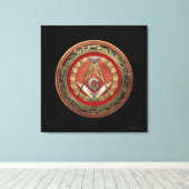 [901] Master Mason - Gold Square & Compass Canvas Afdruk (Insitu (Houten vloer))