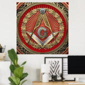 [901] Master Mason - Gold Square & Compass Poster (Thuiskantoor)
