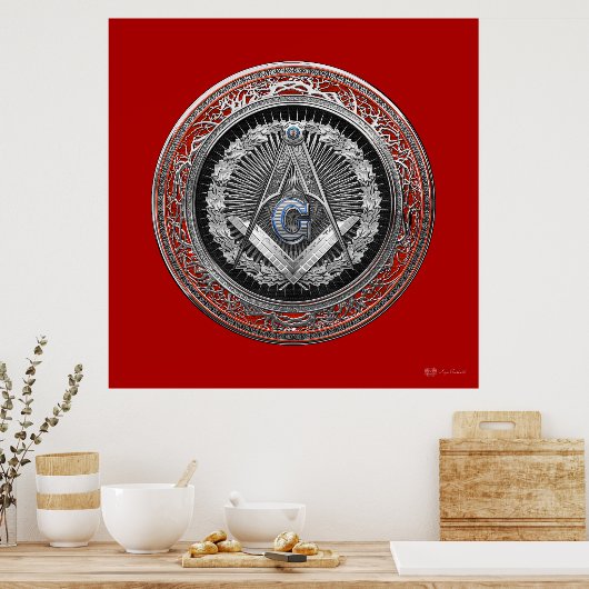 [901] Master Mason - Silver Square & Compass Poster (Keuken)