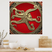 [901] Sacred Gold Octopus in Defensief Posture Poster (Keuken)